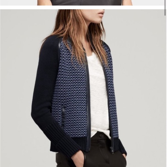 rag & bone Sabina Sweater Jacket Lamb Leather Trim - Picture 2 of 4